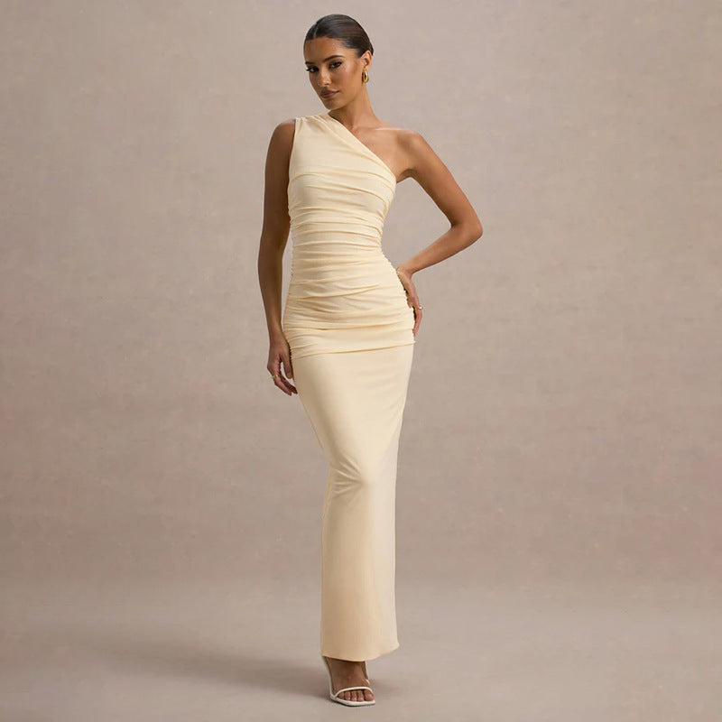 Damen schulterfreies Maxikleid mit Rüschendetails und figurbetonter Silhouette Drune