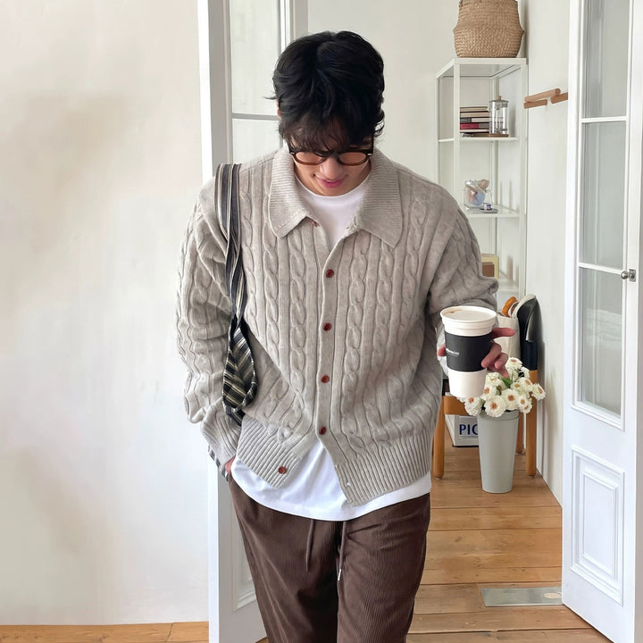Herren Grobstrick Cardigan mit Knopfleiste Drune