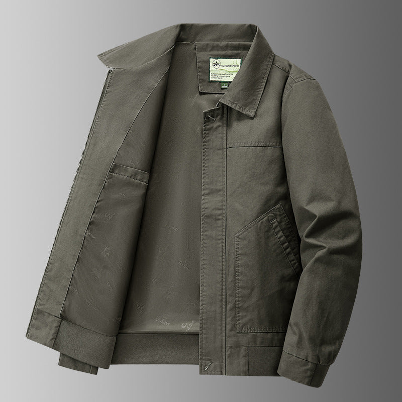 Herren o-Baumwoll-Twill-Arbeitsjacke mit schrägen Handtaschen und geripptem Saum Drune