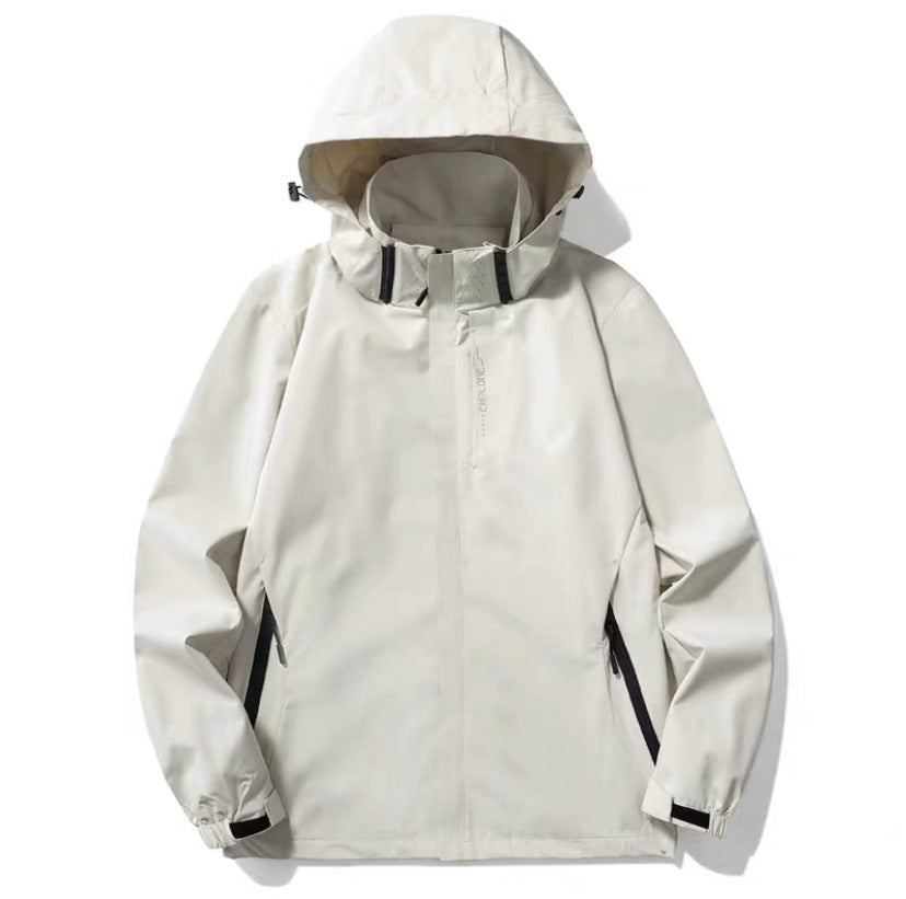 Herren Wasser- und winddichte technische Kapuzen-Outdoorjacke mit verschweißten Nähten und atmungsaktivem Futter Drune