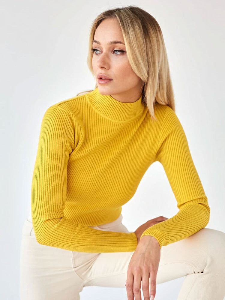 Damen Enganliegender Rippstrickpullover mit Stehkragen Drune