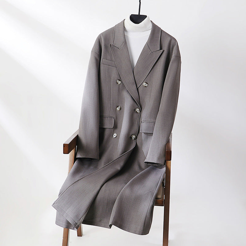 Damen Doppelreihiger Longline-Mantel mit Oversize-Schnitt und fallendem Revers Drune