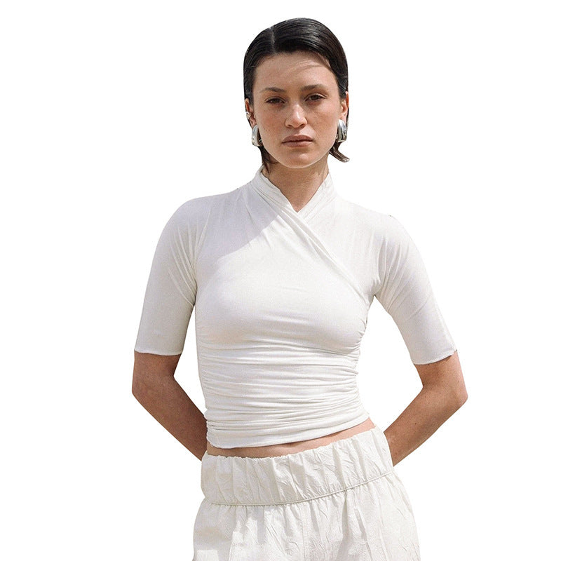 Damen elegantes Wickeloberteil mit modischem Raffungseffekt Drune