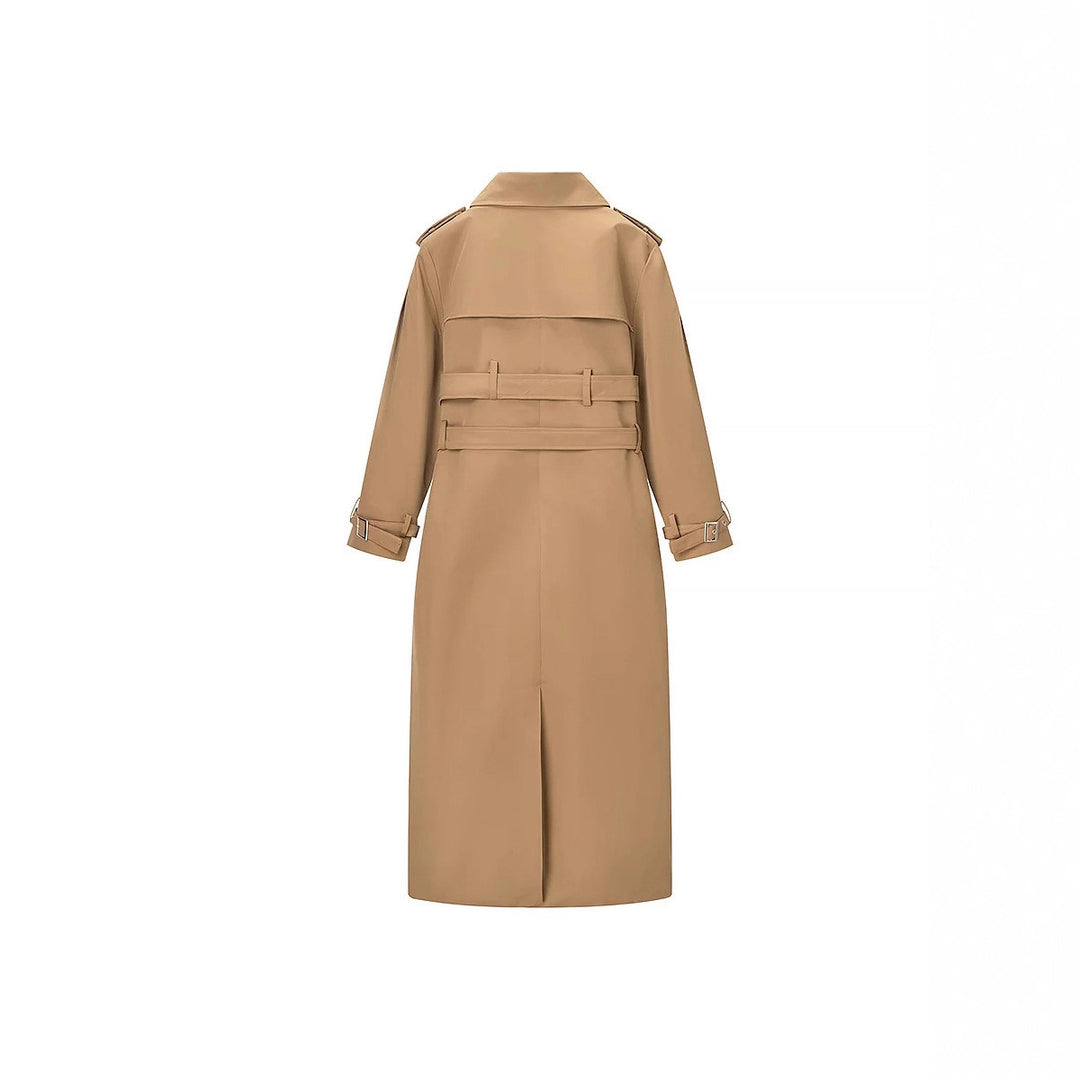 Damen nan langer taillierter Trenchcoat mit doppeltem Gürtel und Schalkragen Drune