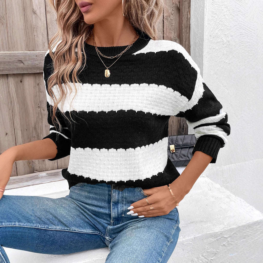Damen Lässiger Strickpullover mit dekorativen Streifen Drune