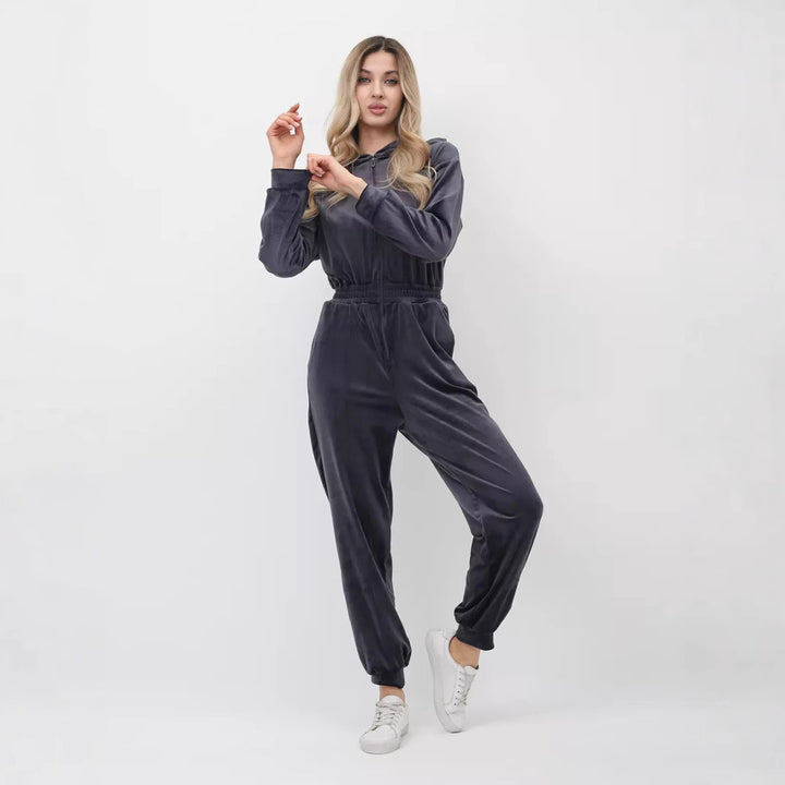 Damen sportlicher Fleece-Jumpsuit mit durchgehendem Reißverschluss Drune