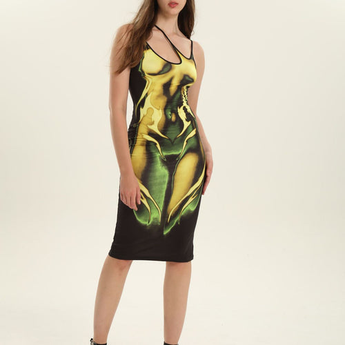 Damen Körperbetontes Kleid mit einzigartigem Grafikdesign Drune