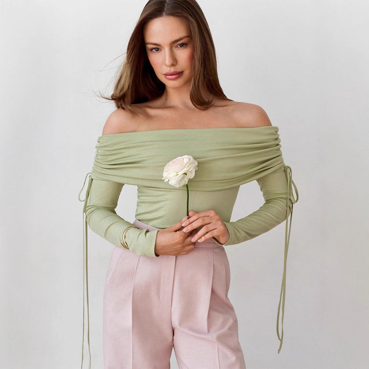 Damen Off-Shoulder Oberteil mit eleganter Raffung Drune