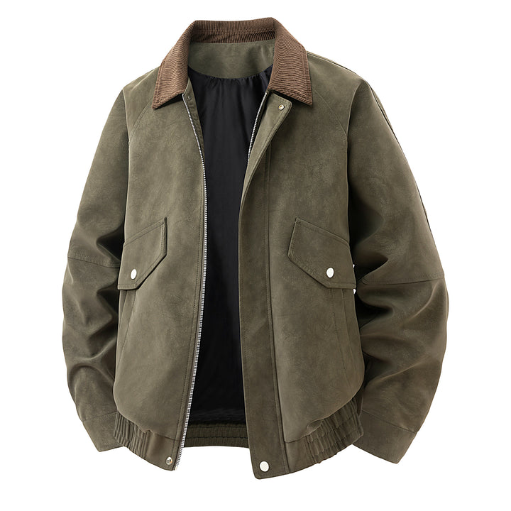 Herren Kurze Wildleder-Bomberjacke mit Cordkragen Drune