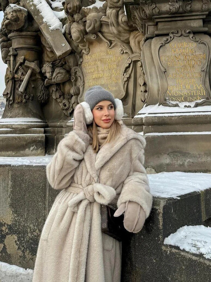 Drune | Gürteltier Faux-Fur-Mantel - Plüsch Winterwärme - Polyester-Mischung - Elegante Winterbekleidung