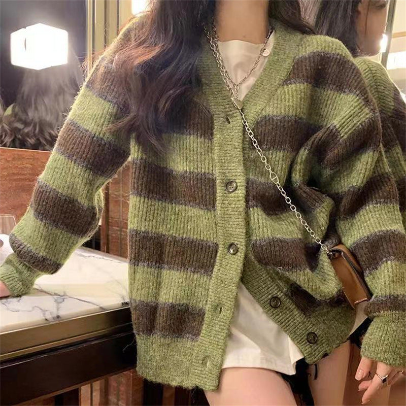 Damen Grobstrickjacke mit modischem Streifenmuster und lässigem Schnitt Drune