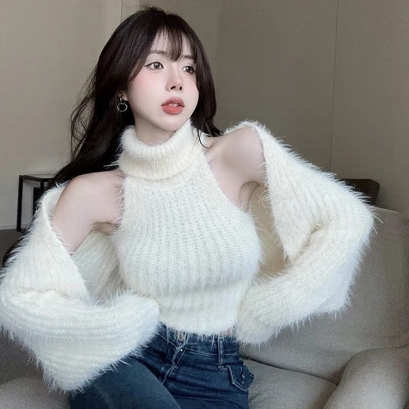 Damen Modischer Rollkragenpullover mit Puffärmeln Drune