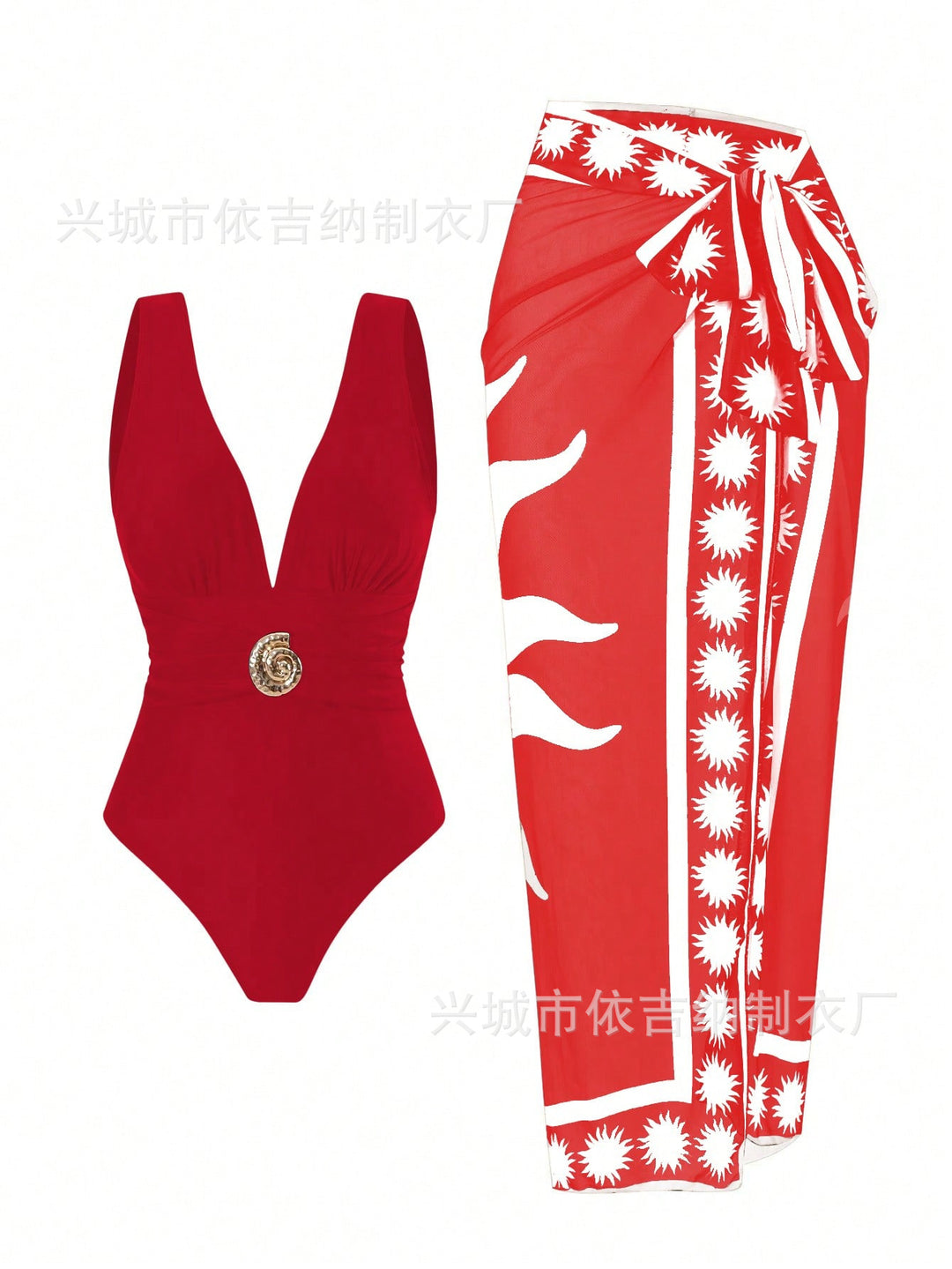 Damen Badeanzug mit femininem Wickelrock und elegantem Schmuckdetail Drune