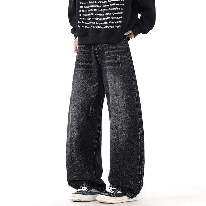 Herren Relaxed Wide‑Leg Denimhose mit extra weitem Bein und Vintage-Fade Drune