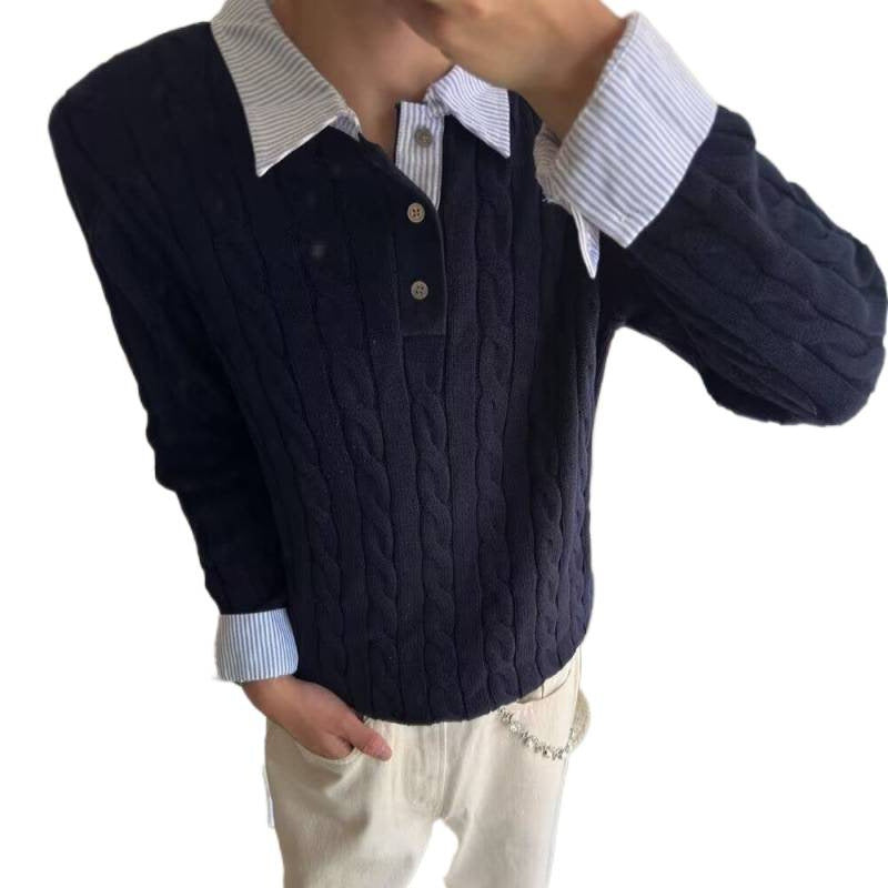 Herren Kabelstrickpullover mit Hemdkragen-Layering-Effekt Drune