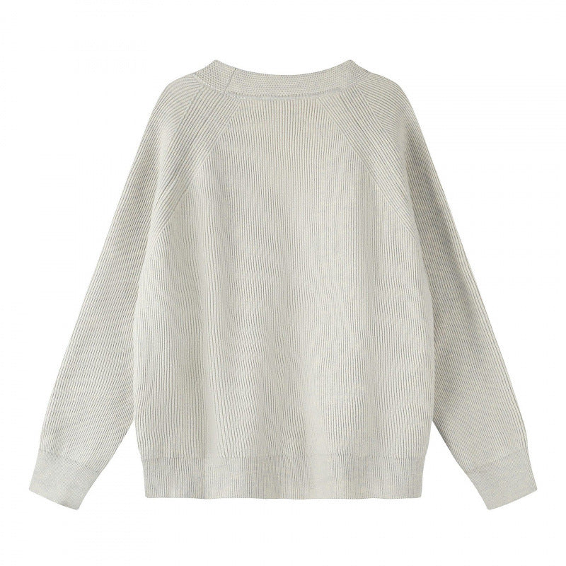 Unisex Boxy-Grobstrick-Cardigan mit V-Ausschnitt, Knopfleiste und Raglanärmeln Drune