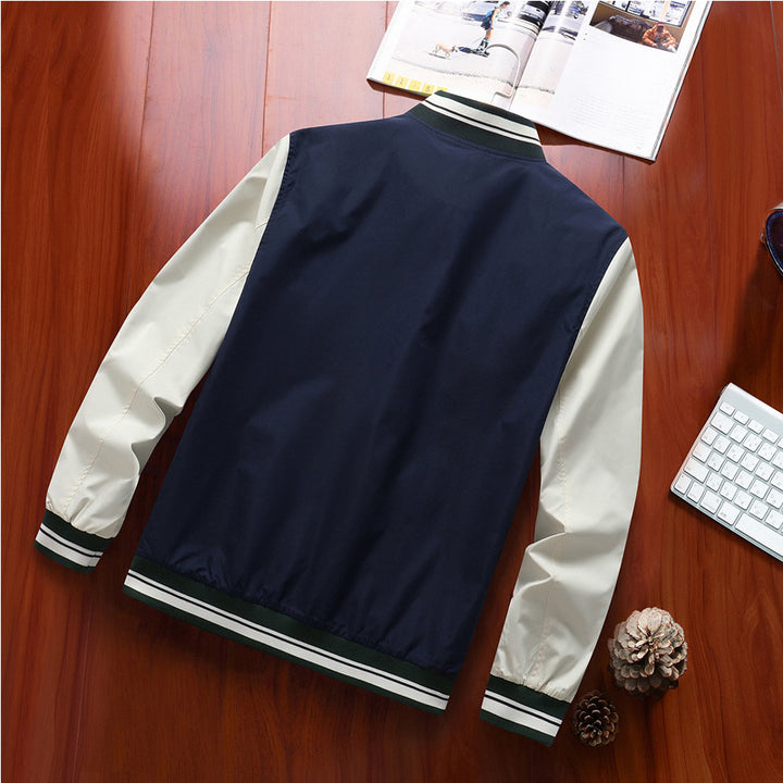 Herren Varsity-Bomberjacke im Retro-College-Stil mit kontrastärmeln und gestreiften Rippbündchen Drune