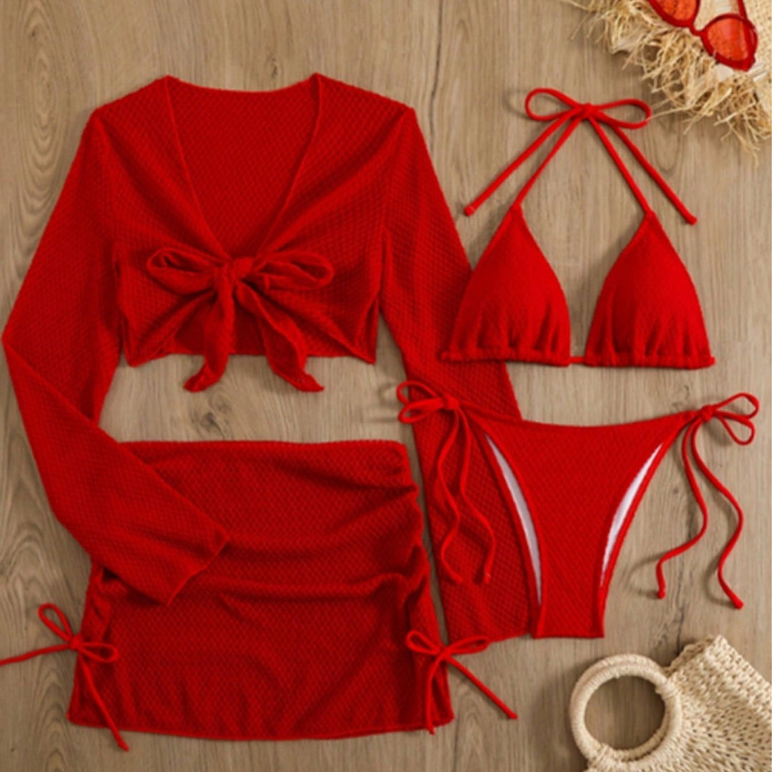 Damen Bikini-Set mit leichtem Netzoberteil und verstellbaren Höschen Drune