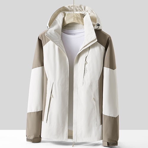 Unisex Atmungsaktive Softshell-Outdoorjacke im Colorblock-Design mit regulierbarer Kapuze und verdecktem Zweiwege-Reißverschluss Drune