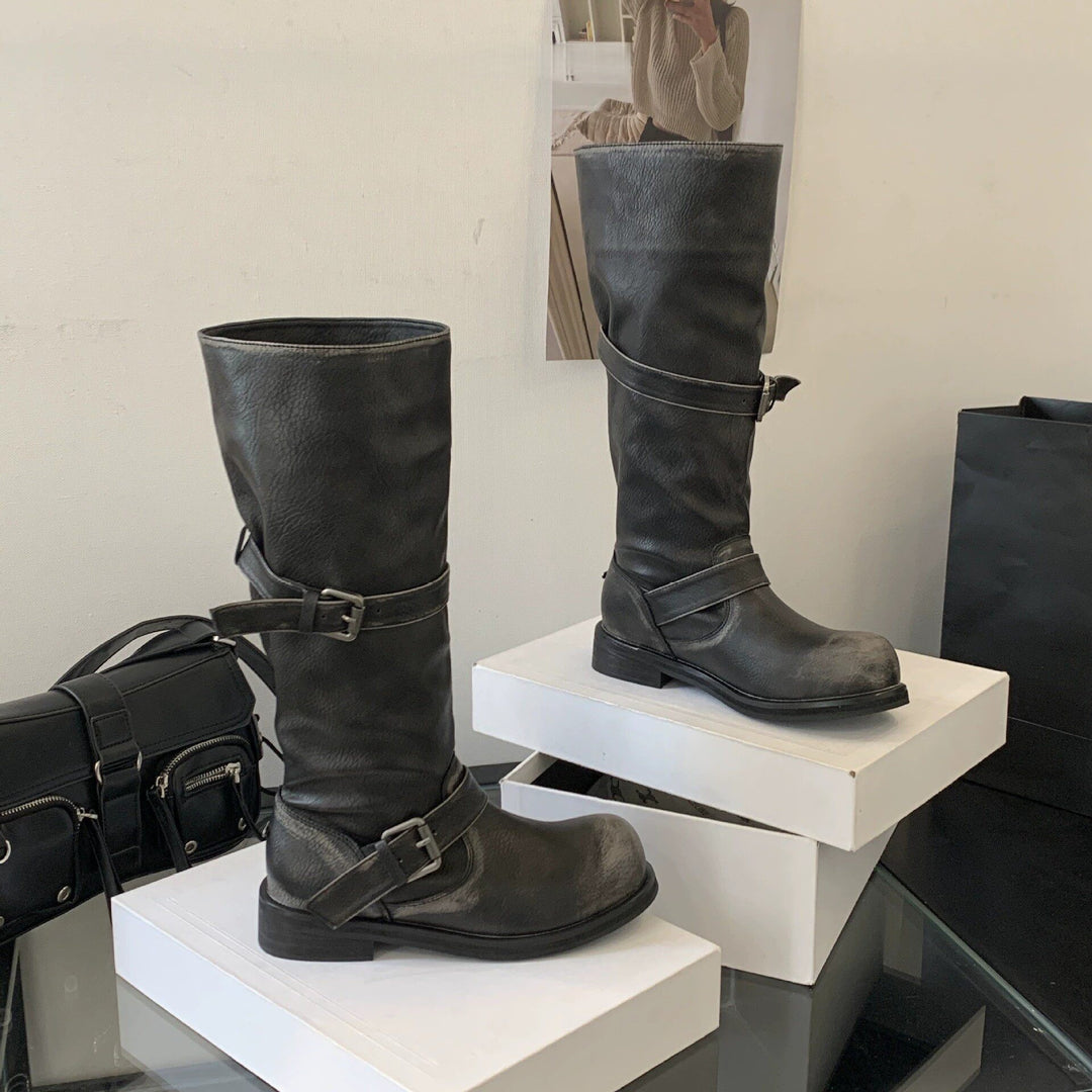Damen Überknie-Stiefel Drune
