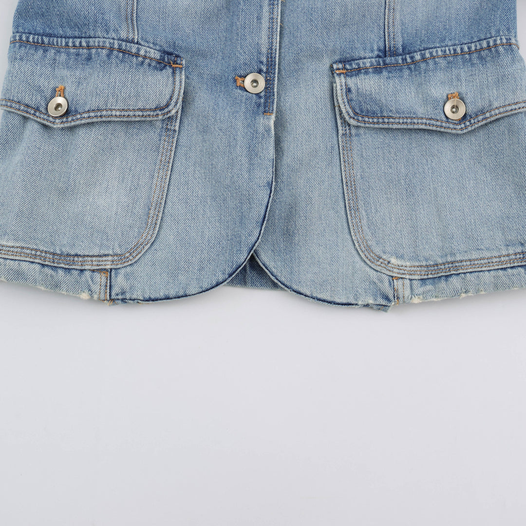 Damen nan leichte Denimjacke mit Stehkragen Schulterklappen und vier Pattentaschen Drune