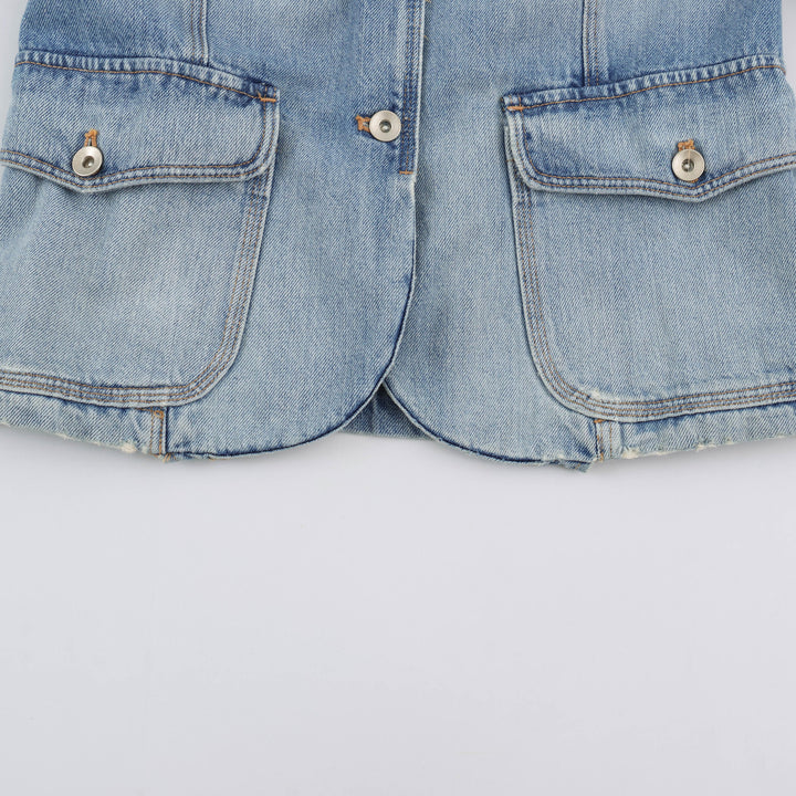 Damen nan leichte Denimjacke mit Stehkragen Schulterklappen und vier Pattentaschen Drune