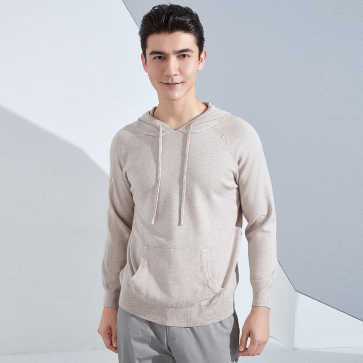 Herren Leichter Kapuzen-Feinstrickpullover mit Kängurutasche und Raglanärmeln Drune