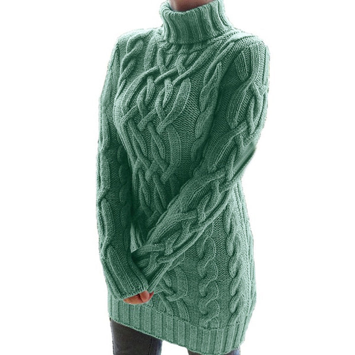 Damen Oversized Strickkleid mit markantem Zopfmuster und Rollkragen Drune