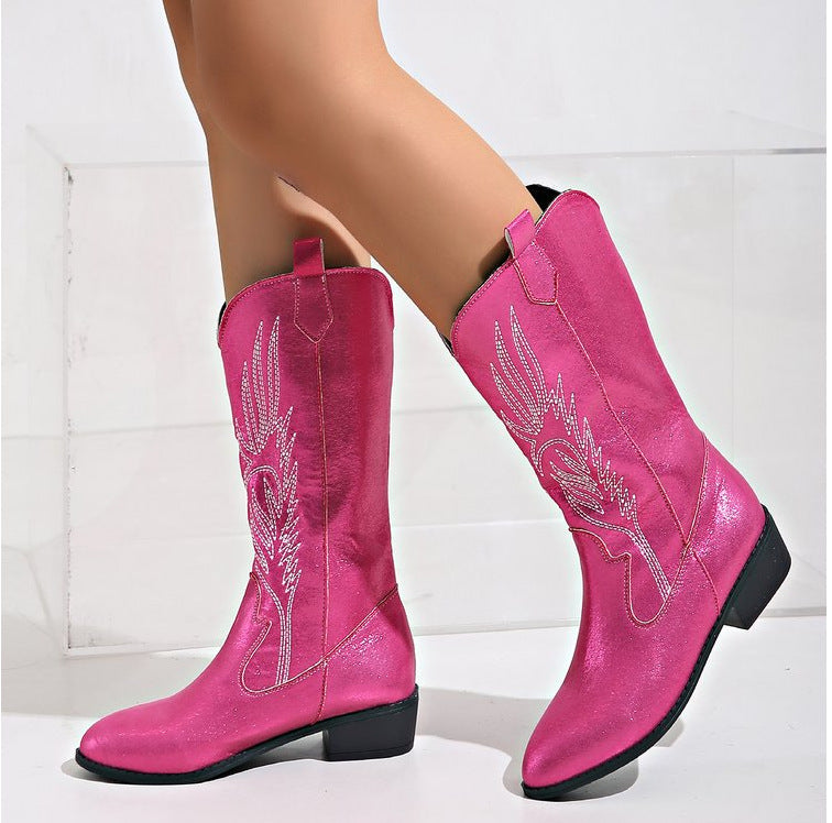 Damen nan Wildleder Westernstiefel mit spitzer Kappe und mittelhohem Blockabsatz Drune