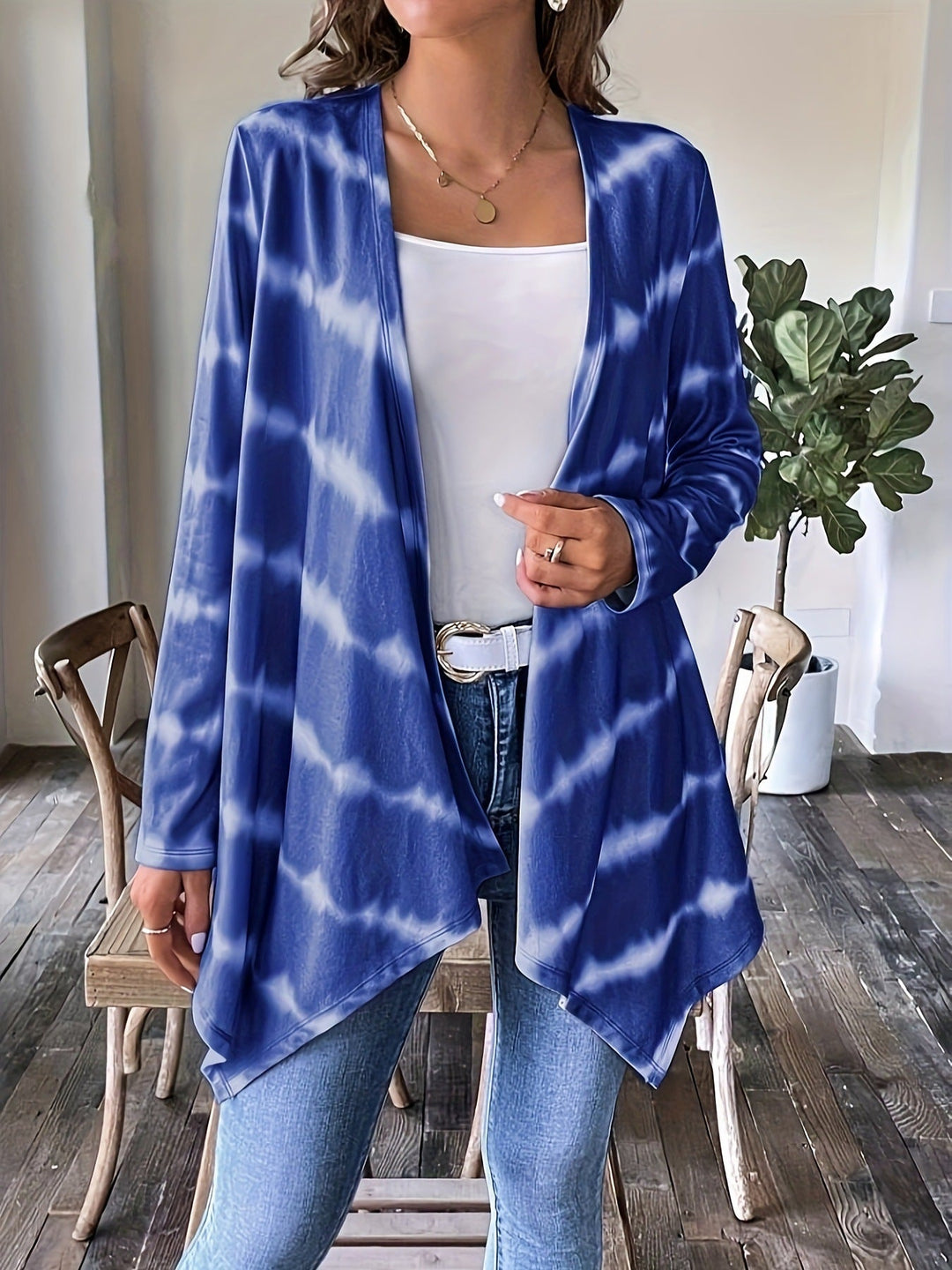 Drune | Cardigan - Offene Vorderseite - Lange Ärmel - Batikmuster - Lässige Chic-Schicht