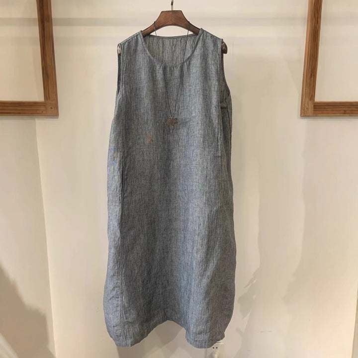 Damen Ärmelloses Leinen Shift Kleid Drune