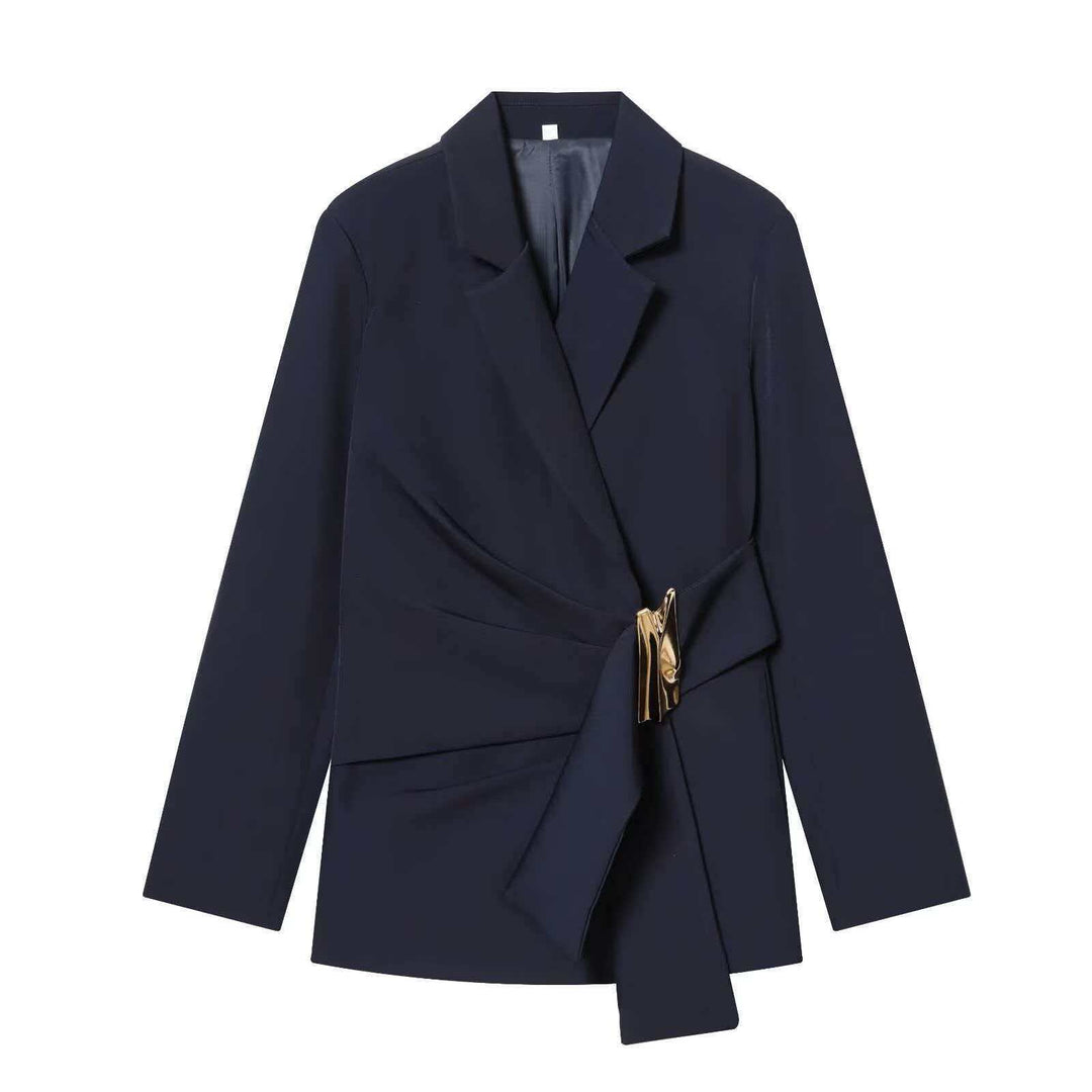 Damen nan elegante High‑Waist Weitbein-Anzughose mit flachem Bund und verdeckter Naht Drune