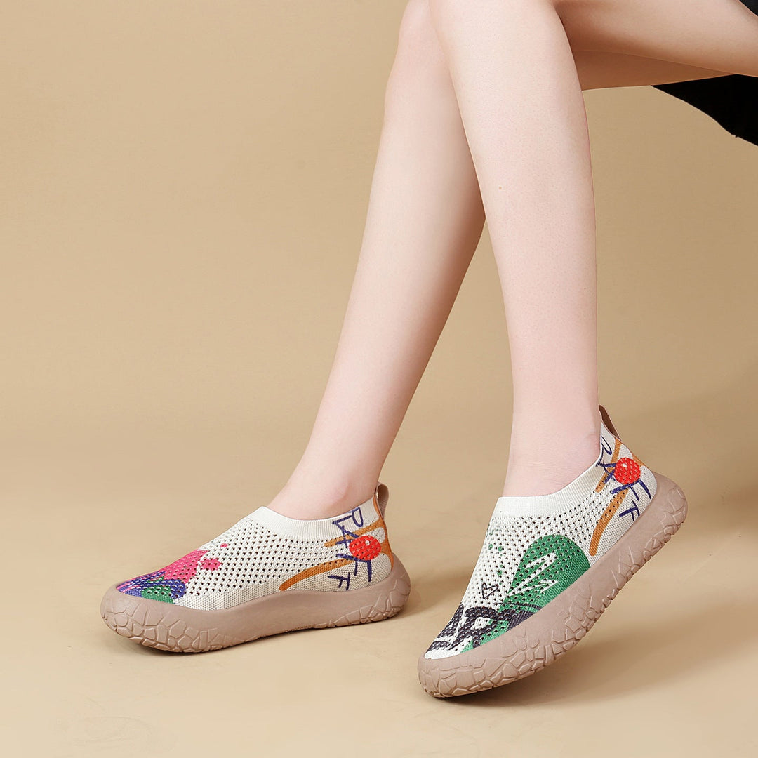 Damen Slip-On Freizeit-Schuhe mit Blumenmuster und rutschfester Sohle Drune