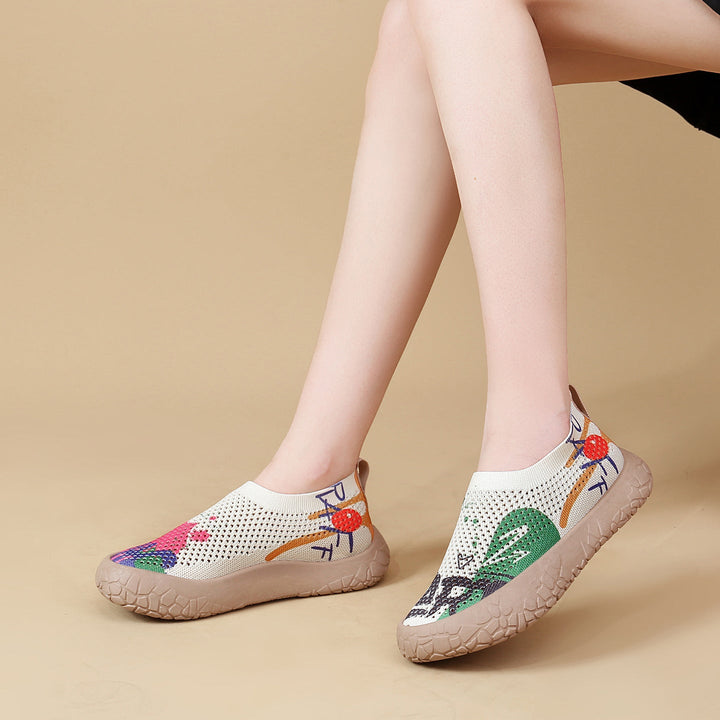 Damen Slip-On Freizeit-Schuhe mit Blumenmuster und rutschfester Sohle Drune