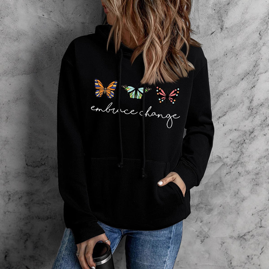 Damen Kapuzenpullover mit inspirierendem Schmetterlingsmotiv und motivierender Botschaft Drune