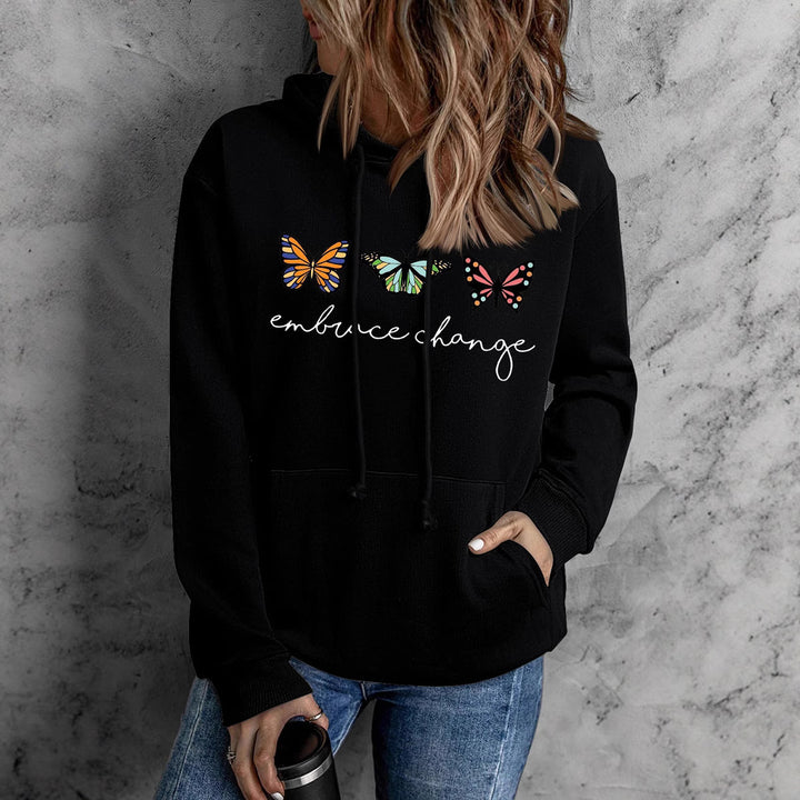 Damen Kapuzenpullover mit inspirierendem Schmetterlingsmotiv und motivierender Botschaft Drune