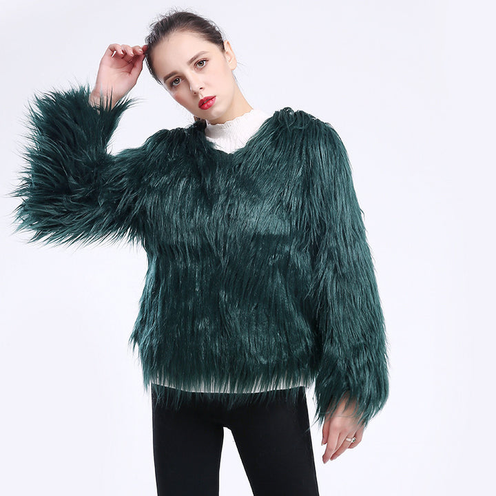 Damen Kuschelweicher Kunstfell-Mantel mit offenem Schnitt und langen Ärmeln Drune