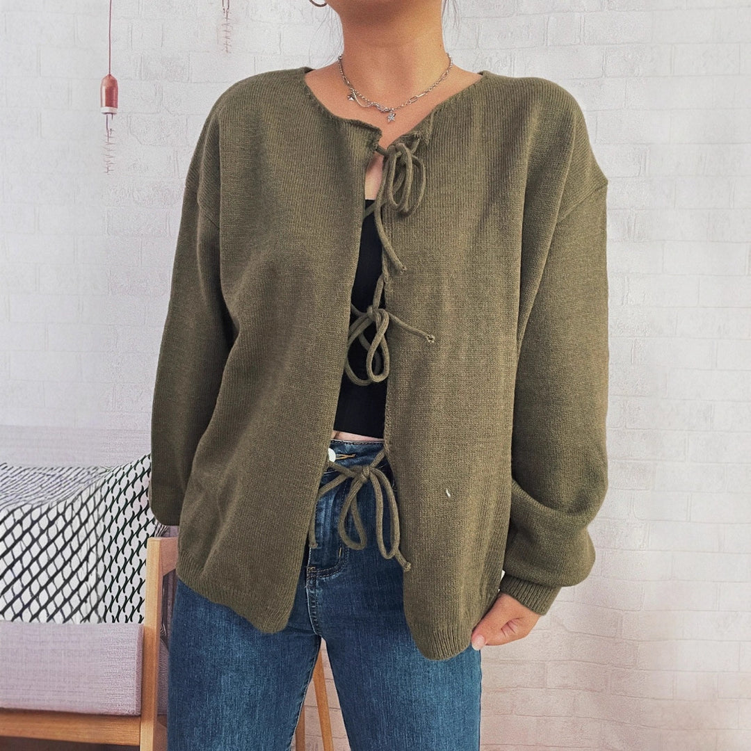 Damen lässiger Strickcardigan mit Kordelzug und offenen Vorderteilen Drune