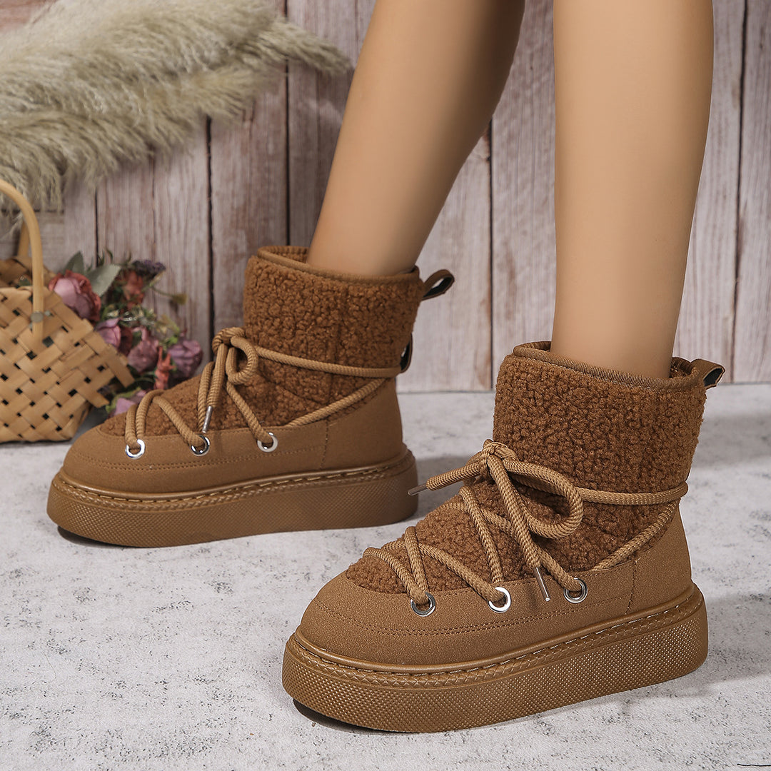Damen Gefütterte Plateau-Schnürboots mit Teddyfutter und dicker Profilsohle Drune
