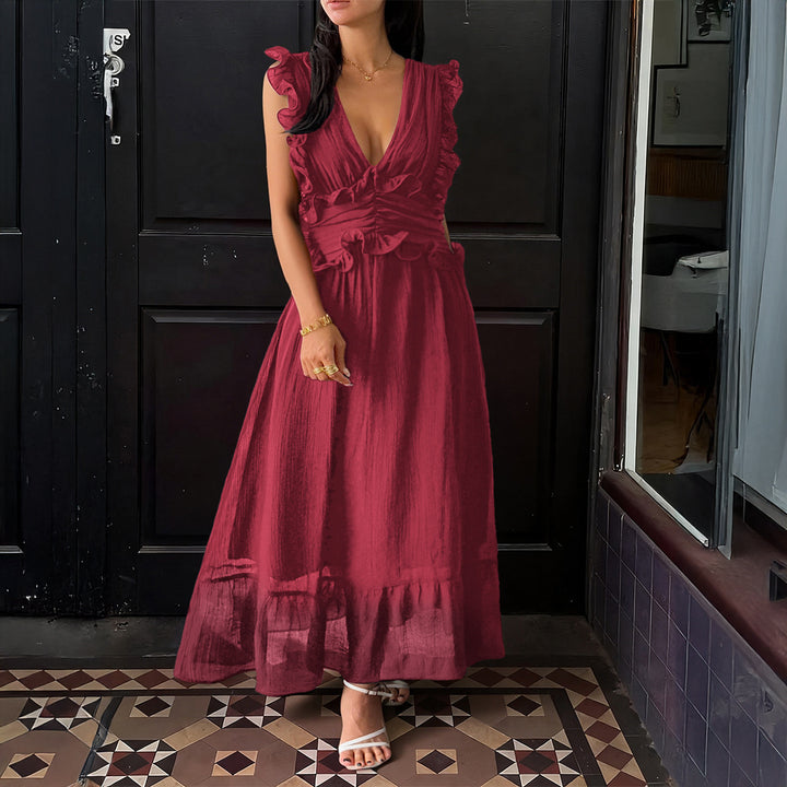 Damen Elegantes Wickelkleid mit Rüschendetails und taillierter Silhouette Drune