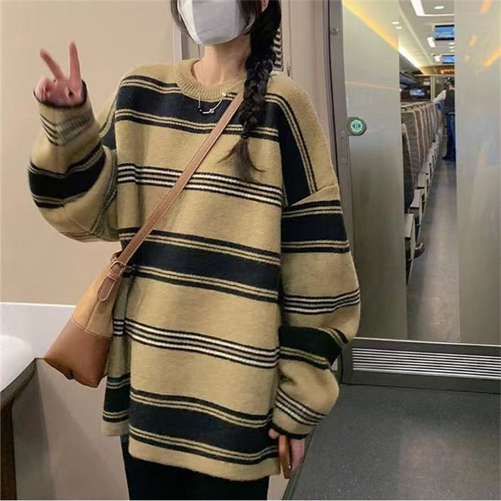Damen lässiger Strickpullover mit maritimen Streifen und breitem Schnitt Drune