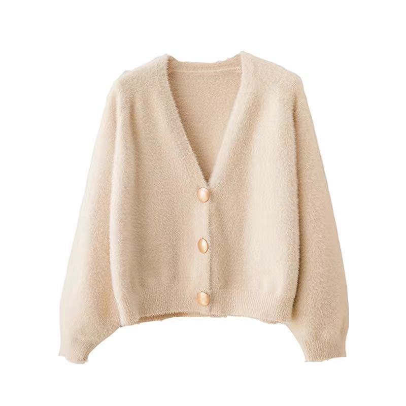 Damen Kuschelige Strickjacke mit großen Knöpfen Drune