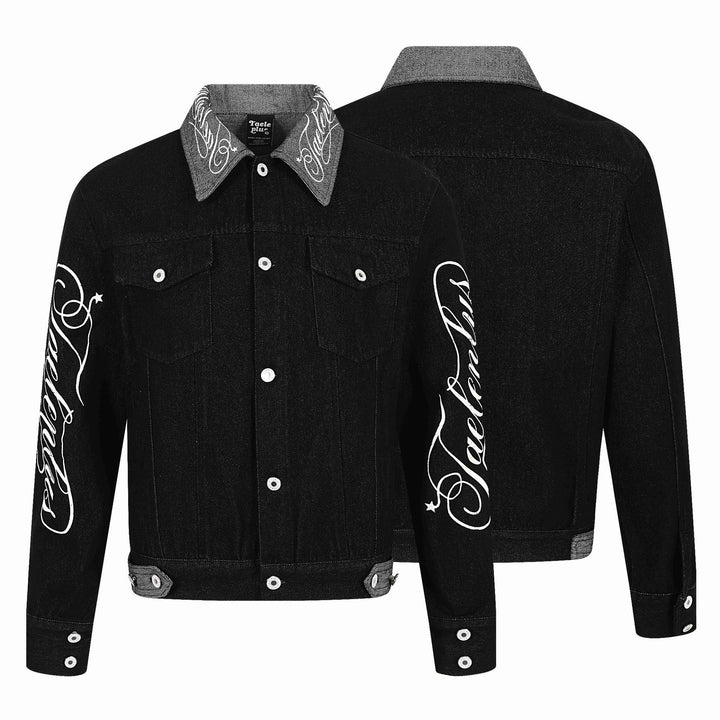 Herren Denim-Blousonjacke mit Kontrastkragen und grafischen Ärmelprints Drune
