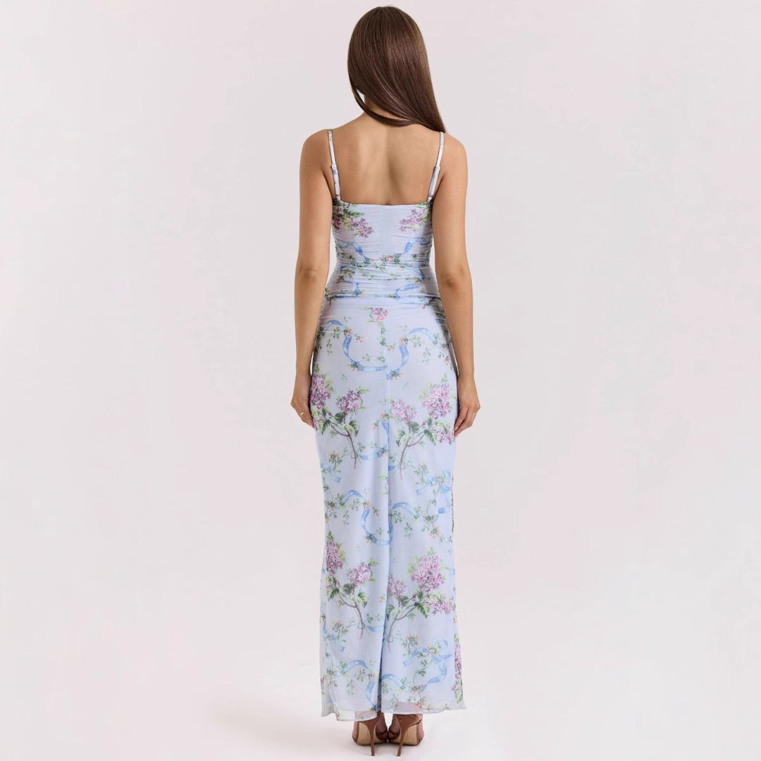Damen Maxikleid mit floralen Mustern und Seitenschlitz Drune