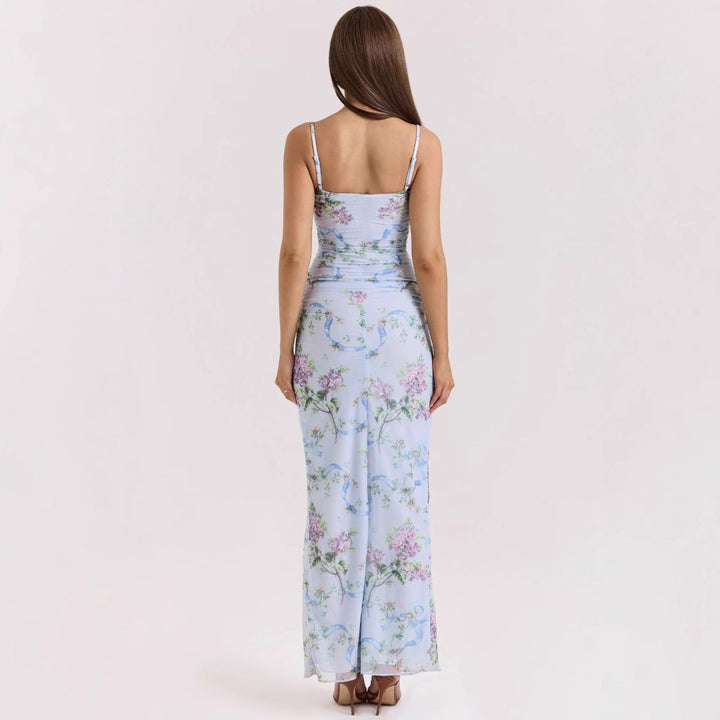 Damen Maxikleid mit floralen Mustern und Seitenschlitz Drune