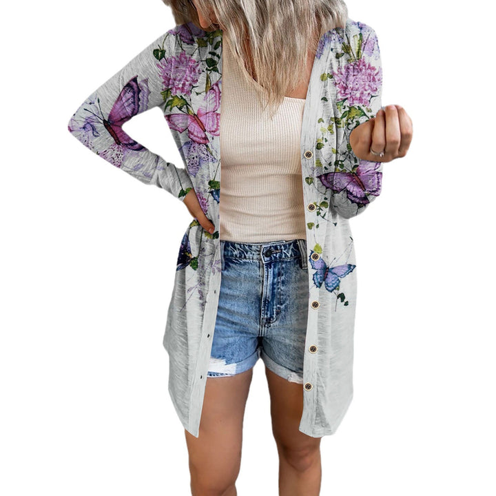 Damen längerer Blusenjacke mit floralem Muster Drune