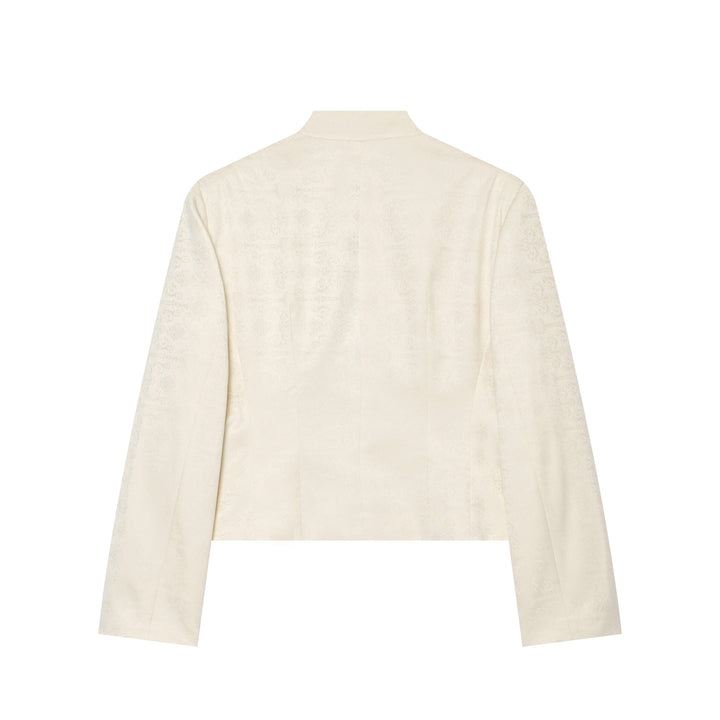 Damen Boxy-Cropped Jacquard-Jackett mit Stehkragen und dekorativer Zierknopfleiste Drune