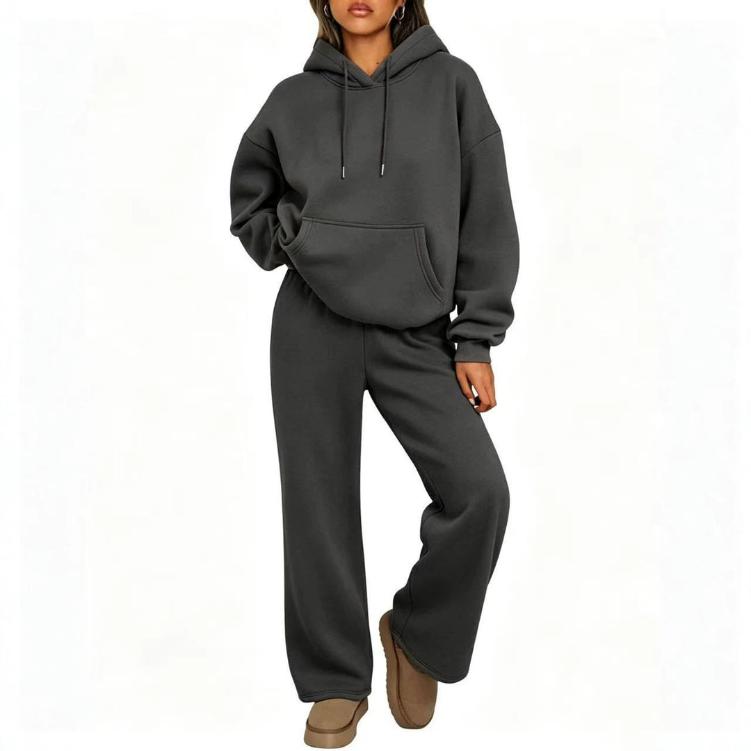 Damen Oversized Hoodie-Set mit Kängurutasche und weiter Palazzohose Drune
