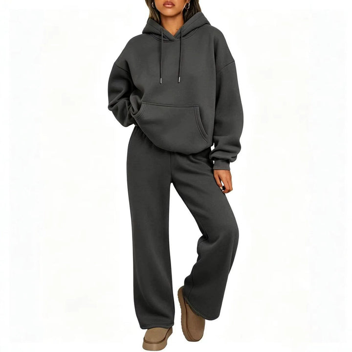 Damen Oversized Hoodie-Set mit Kängurutasche und weiter Palazzohose Drune