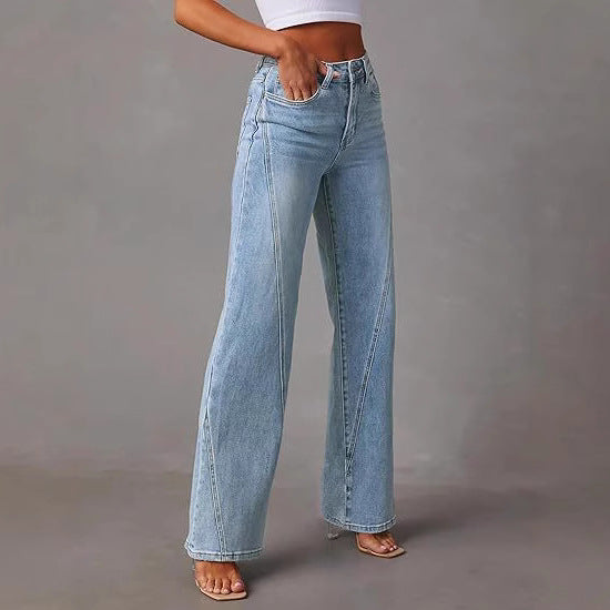 Damen Hochtaillierte gerade geschnittene Jeans mit betonten Längsnähten Drune